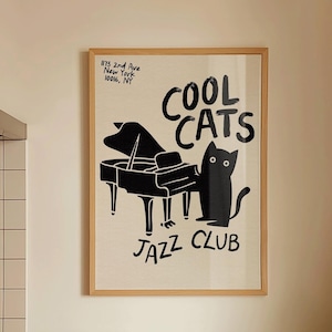 Cool Cats Jazz Club Poster, DIGITAL DOWNLOAD, Jazz Poster, Musik Wandkunst, Katzenkunst, Vintage Musikdruck, Jazz Wandkunst, Retro Musik Poster