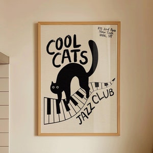 Cool Cats Jazz Club Poster, DIGITAL DOWNLOAD, Jazz Poster, Musik Wandkunst, Katzenkunst, Vintage Musikdruck, Jazz Wandkunst, Retro Musik Poster