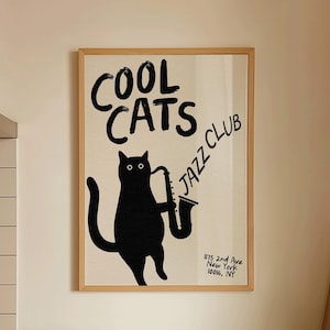 Cool Cats Jazz Club Poster, DIGITAL DOWNLOAD, Jazz Poster, Musik Wandkunst, Katzenkunst, Vintage Musikdruck, Jazz Wandkunst, Retro Musik Poster
