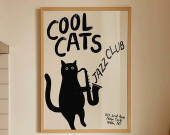 Cool Cats Jazz Club Poster, Retro Music Wall Art