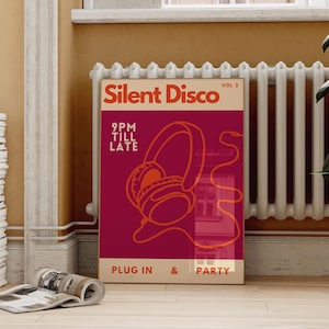 Silent Disco Poster Wall Art, Retro Music Poster, Disco Wall Art, 80s 90s Inspired Disco Wall Decor, Dance Party Art Print, Music Poster