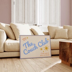 Couch Club Living Room Print, Retro Y2K Wall Art, Blue Decor image 3