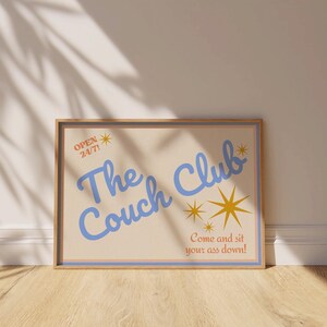 Couch Club Living Room Print, Retro Y2K Wall Art, Blue Decor image 5