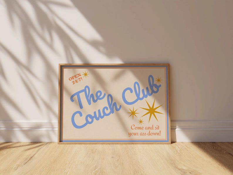 Couch Club Living Room Print, Retro Y2K Wall Art, Blue Decor image 5