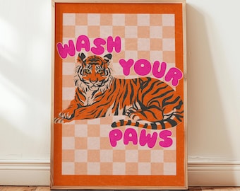 Lustig Vintage Badezimmer Druck, Waschen Sie Ihre Pfoten, Retro WC Dekor
