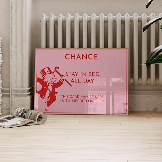 Monopoly Wall Art Print, DIGITAL DOWNLOAD, Funny Bedroom Wall Art, Monopoly-Inspired Poster, Retro Bedroom Art, Funny Art, Pink and Red