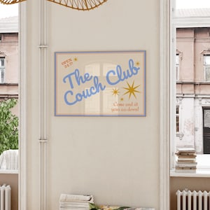 Couch Club Living Room Print, Retro Y2K Wall Art, Blue Decor image 4