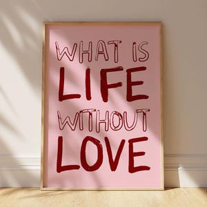 Love Poster, Love Typography Print, Preppy Print, Vintage Wall Art, Love Letter Print, Hand Written Wall Art, Trendy Wall Art, Pink and Red