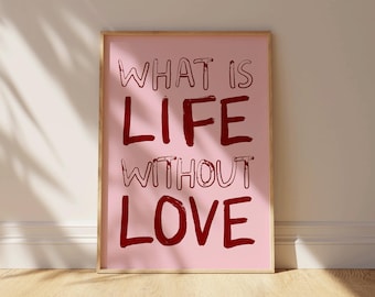 Póster de amor, impresión tipográfica de amor, impresión preppy, arte de pared vintage, impresión de carta de amor, arte de pared escrito a mano, arte de pared de moda, rosa y rojo