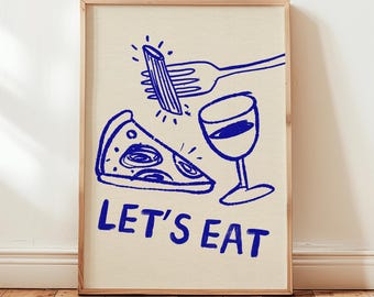 Italian Food Wall Art, Pizza Pasta Wine Print