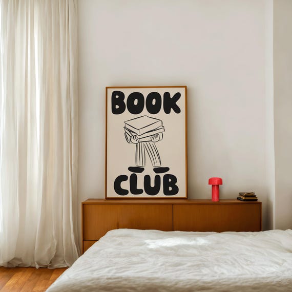 Book Wall Art Print, Reading Print, Hand Drawn Illustration Wall Art, Book Club Poster, Funny Book Print, Gift For Readers, Cute Book Art