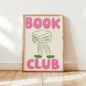 Impresión de arte mural con libros, impresión de lectura, ilustración dibujada a mano, póster de club de lectura, impresión de libro divertida, regalo para lectores, arte de libro lindo