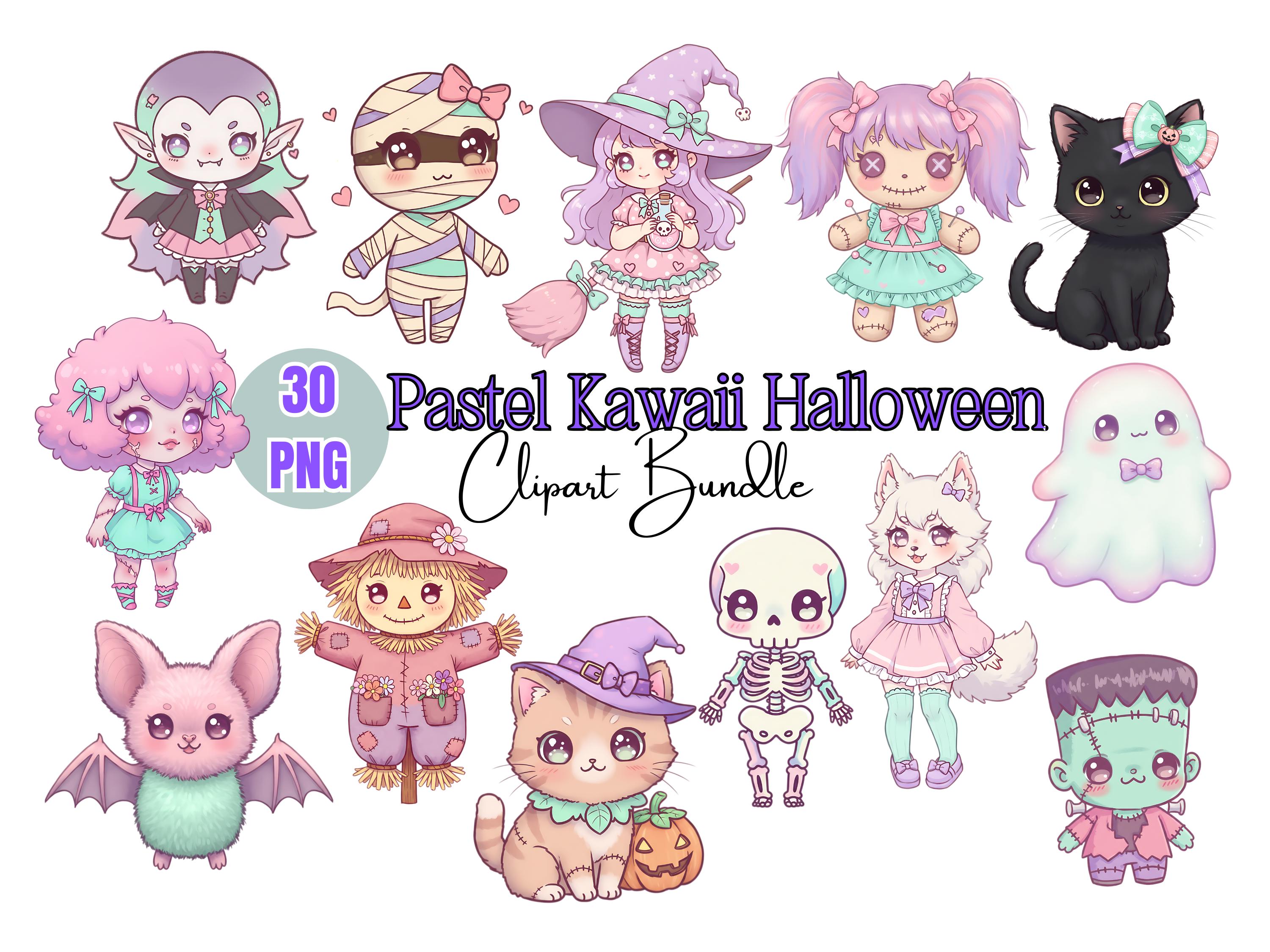 Pastel Kawaii Halloween Clipart 30 PNG Spooky Elements Cute & Creepy ...
