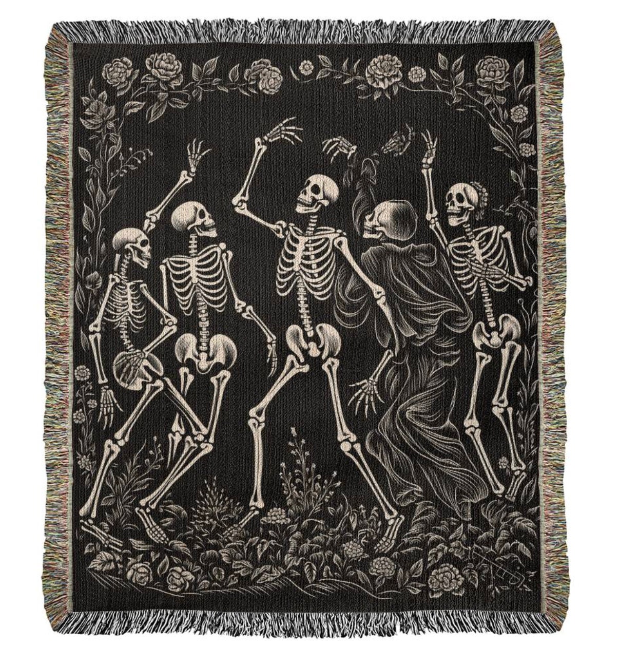 Dance Macabre Woven Blanket: Retro Style in 100% Cotton Yarn, Tapestry ... - Retro Macabre Decor