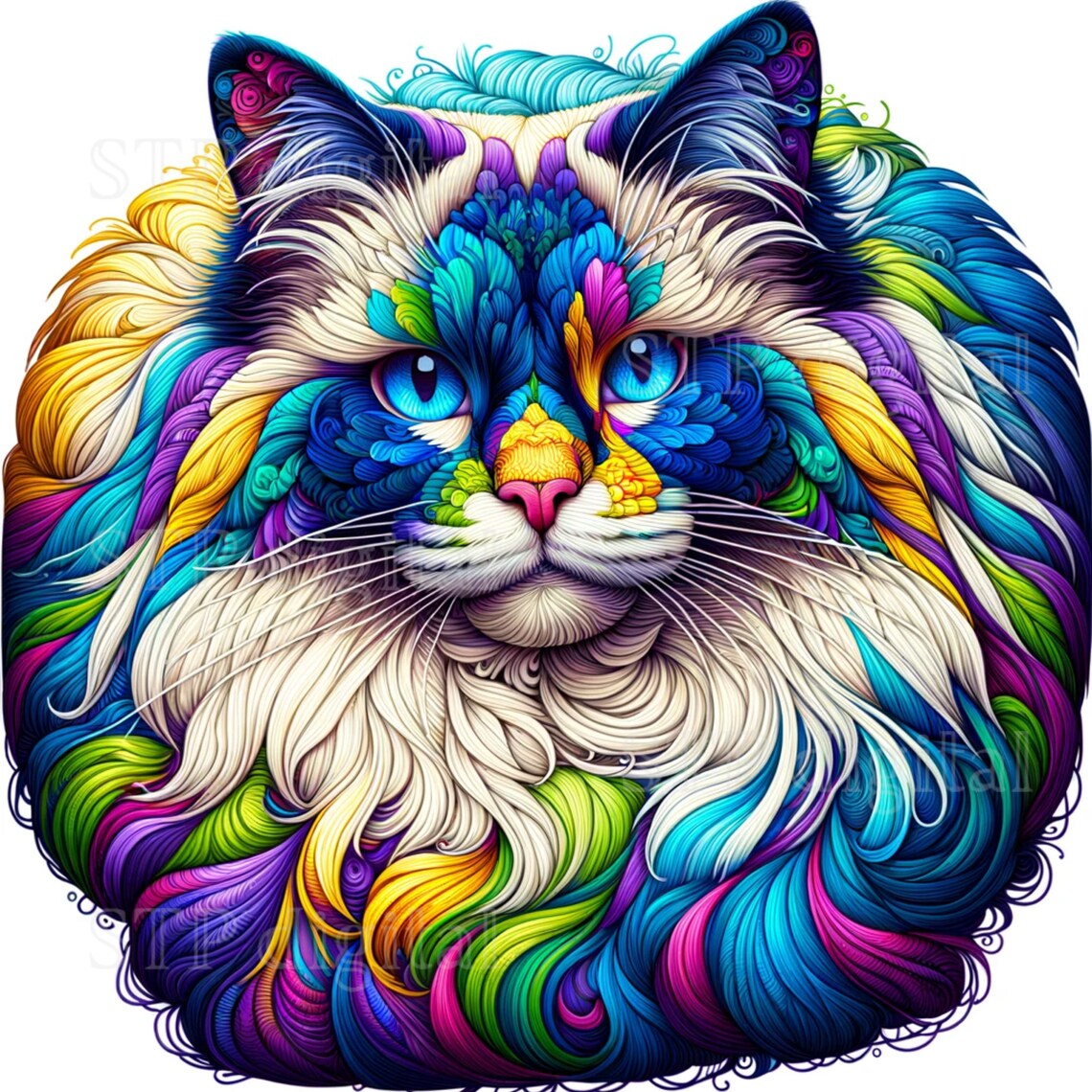 Ragdoll Cat Digital Download, Colorful Ragball Abstract Painting, High ...