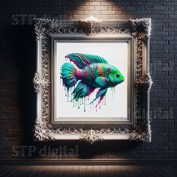 Electric Blue JD Cichlid, Multi Colored Expressionist Drip Painting, High Resolution Png Download