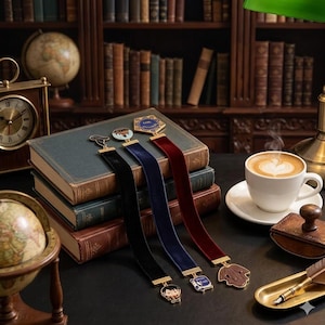 Segnalibro di Harry Potter con nastro di velluto / Segnalibri con ciondolo smaltato per lettori / Regalo letterario del mondo magico per amanti dei libri, Potterhead e fan