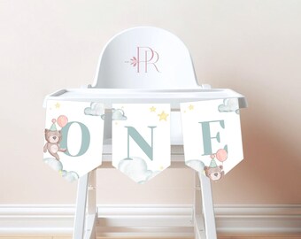 Beary First Birthday Banner: High Chair Decor (PDF, JPG, PNG)