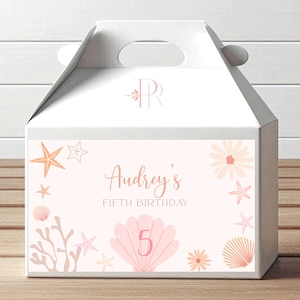 Muscheln Geburtstag Candy Gable Box Etikett: Bearbeitbare Corjl-Vorlage (PDF, JPG, PNG)