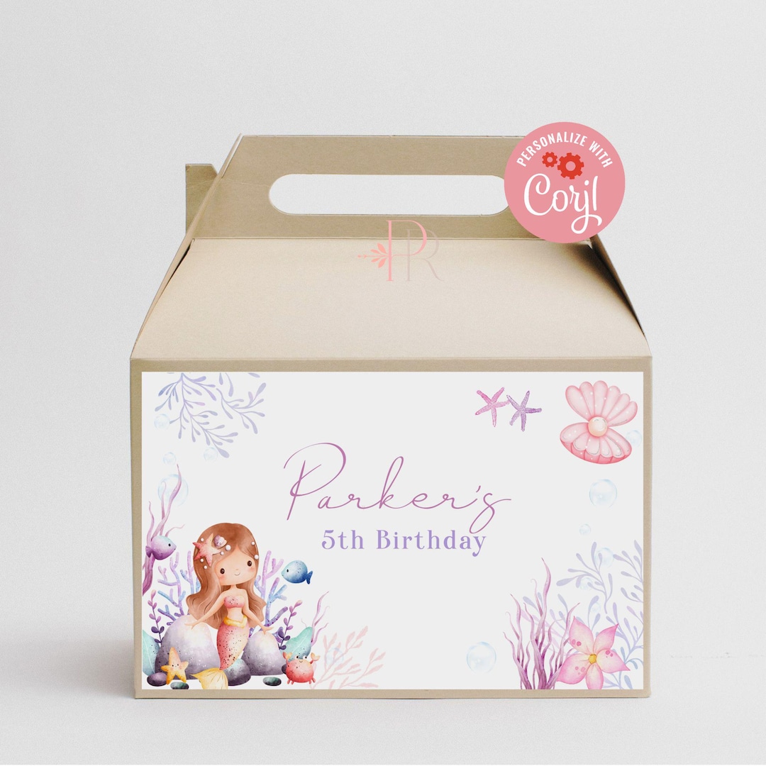 Mermaid Birthday Gable Box Label: Editable Party Favor (digital ...