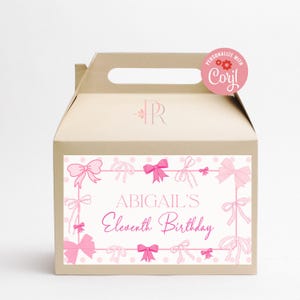 Pink Bow Candy Box Label. Editable In Corjl and save as PNG, JPG or PDF Label size 3.5 x 6 in