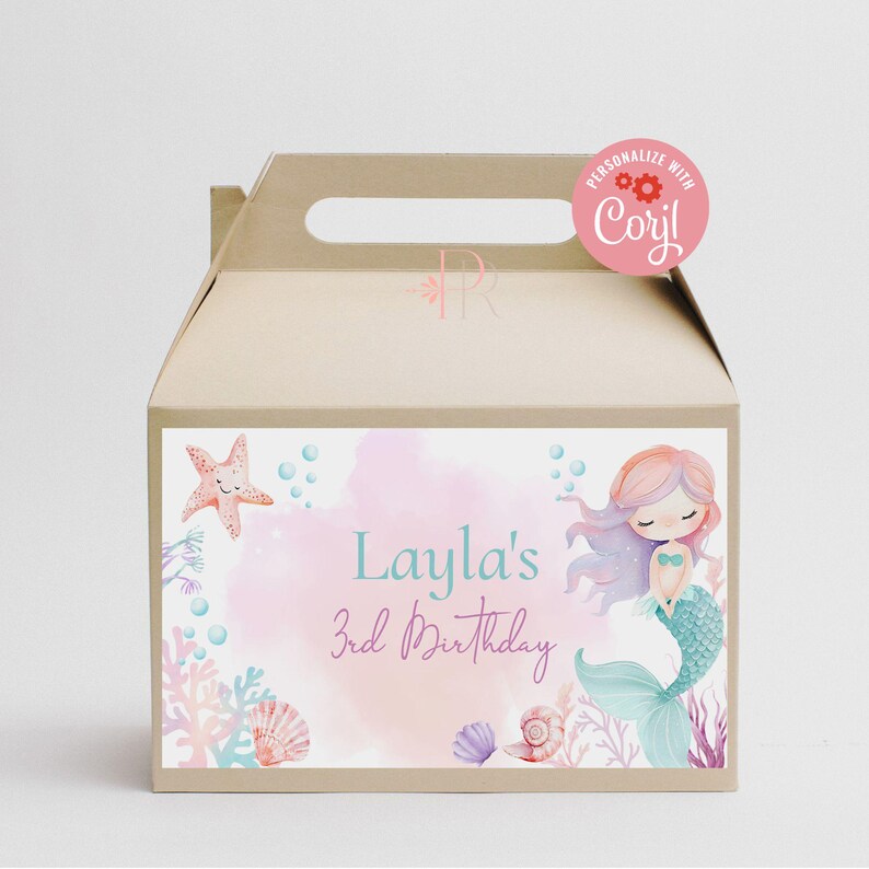 Mermaid Birthday Gable Box Label: Editable Watercolor Design (PDF) - Etsy
