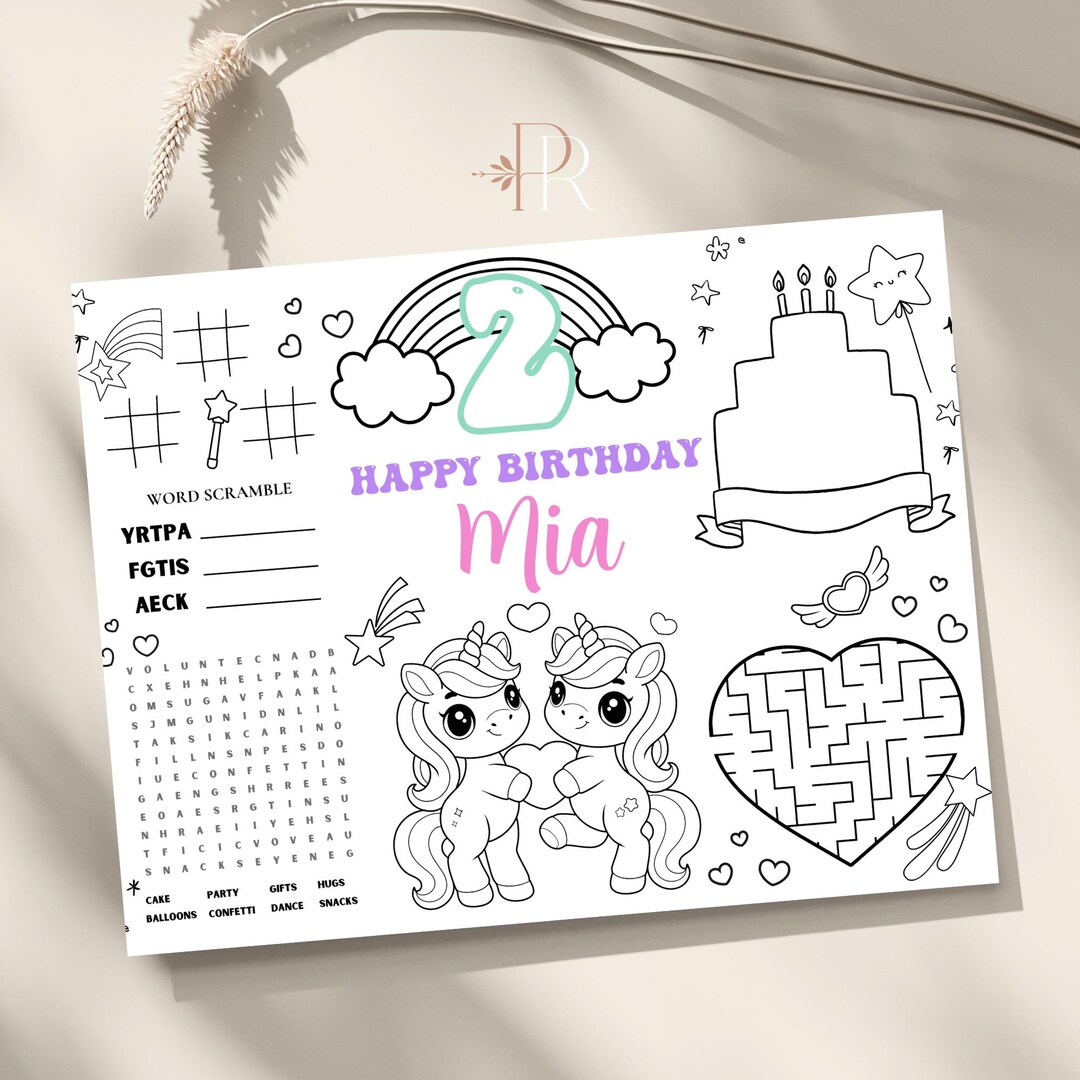 Unicorn Activity Coloring Sheet Placemat Editable (PDF & JPG) - Etsy