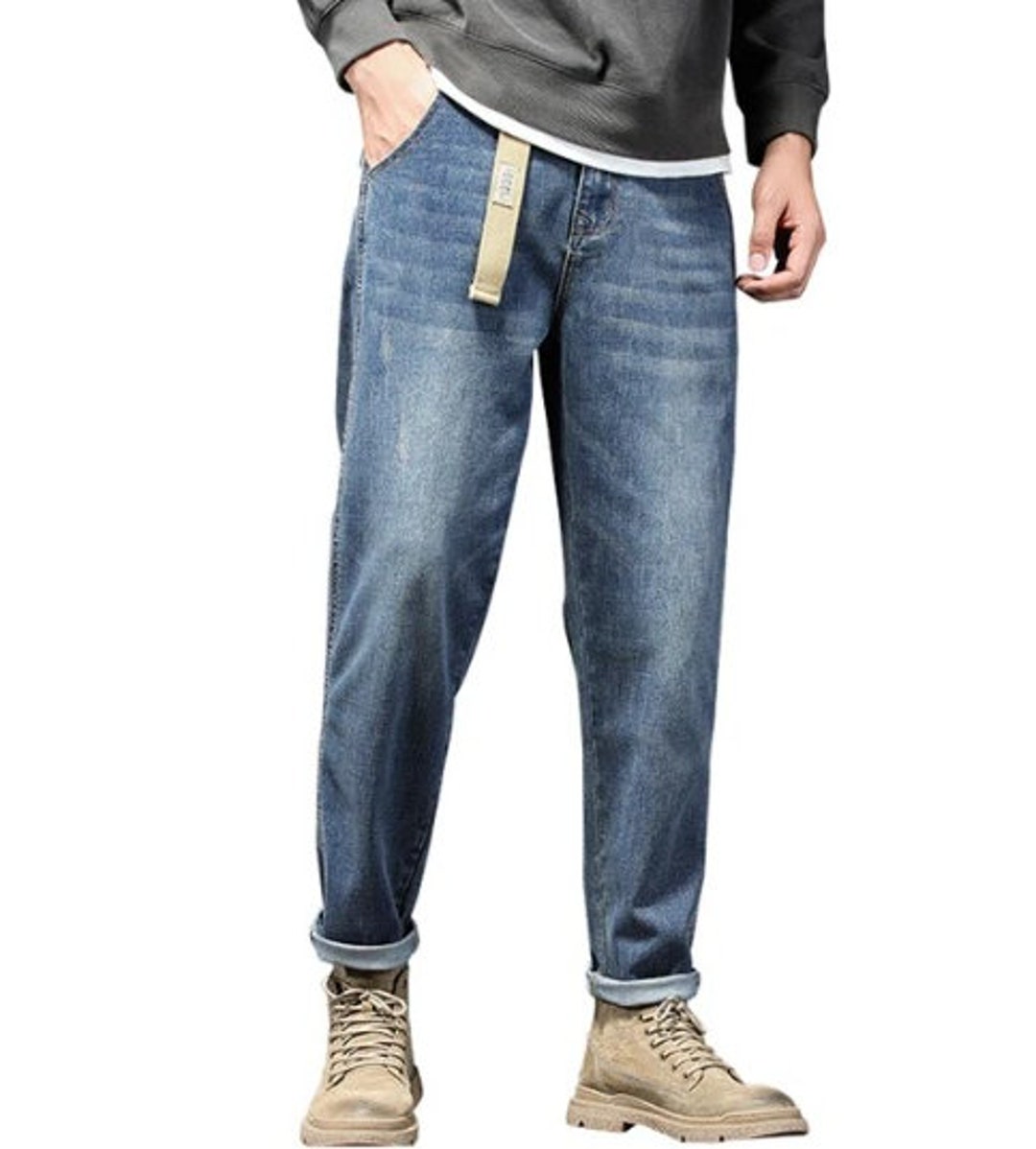 2024 Men Spring Classic Straight Solid Color Cotton Jeans Men Autumn