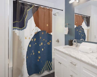 Bonhause Brown Shower Curtain - Boho Abstract Brush Stroke Art 72x72" Waterproof Polyester