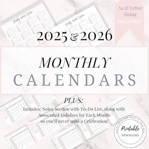 2025 & 2026 Monthly Calendar Printable | 2025 2026 Printable Calendar | Monthly Calendar Landscape | Printable Calendar PDF | Month Calendar