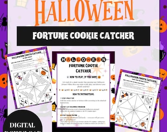 May include: A digital Halloween fortune cookie catcher game, featuring pumpkins, bats, and the text "Halloween Fortune Cookie Catcher." The image shows the game's instructions and a "Digital Download" label.