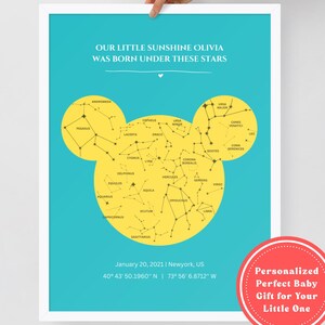 Regalo personalizado con mapa estelar para bebé • Impresión personalizada de cielo nocturno para recién nacido • Mapa estelar de nacimiento • Recuerdo de baby shower • Arte de pared para guardería
