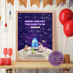 Carte personnalisée des étoiles pour bébé – cadeau pour nouveau-né en téléchargement numérique • Poster ciel de naissance personnalisé • Art mural pour chambre d'enfant • Souvenir sur le thème de l'espace