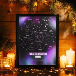 Mapa estelar personalizado – Impressão digital ou emoldurada – Presente de aniversário para casais – Céu noturno para data de casamento – Mapa estelar personalizado