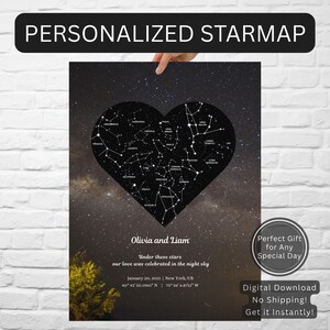 Benutzerdefinierte Sternenkarte zum Jahrestag - Romantischer Nachthimmel Druck - Personalisierter digitaler Download Geschenk für Paare