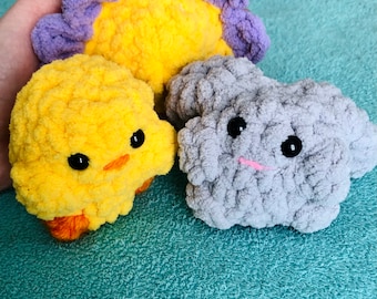 PDF Pattern. Crochet Low Sew 3-in-1 Mini Easter Pattern. Amigurumi Chick, Bunny, and Flower. Beginner friendly!