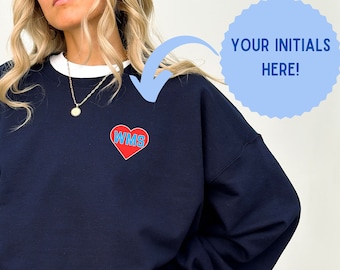 Custom Sweatshirt with Initials Heart Monogram Sweatshirt Cute Personalized Crewneck for Her Trendy Heart Shirt Girly Gift for Bachelorette