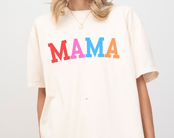 Mama Shirt for Mothers Day Gift from Daughter Mama Tshirt Rainbow Mama Text T-shirt for Mom Gift for New Mom Tee Mother's Day Shirt Trendy