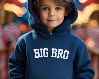 Big Bro Toddler Hoodie for Big Brother Gift for new Big Sibling Sweatshirt Toddler Varsity Text Big Bro Hoodie with Pockets Big Bro Pullover