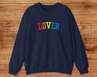 Lover Varsity Crewneck Sweatshirt Pride Shirt Rainbow LGBTQ Sweatshirt Unisex Love Wins Sweatshirt