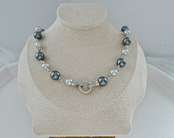 The 'Midnight Shimmer' Crystal Pearl and Diamond Clasp Necklace