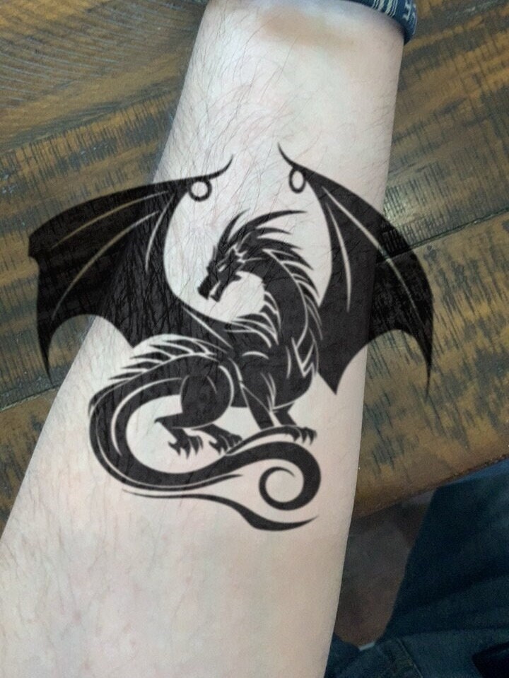 Flying Dragon Mystical Tattoo Image, Black Dragon, Mystical Art, Inked ...