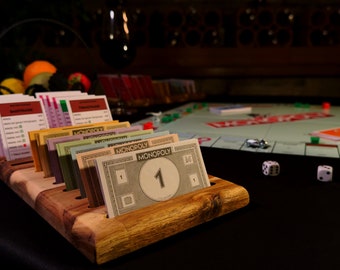 Wooden Money Tray Set for Monopoly Games | 4 Player + 1 Bank | Noble Acacia Wood |