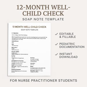 Plantilla de nota SOAP pediátrica: Control de niño sano a los 12 meses (descarga inmediata)