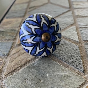 Royal Blue White Mandala style Spherical Round Ceramic Cabinet Door Knob / Kitchen Furniture Pull Knob / Drawer Pull Knob