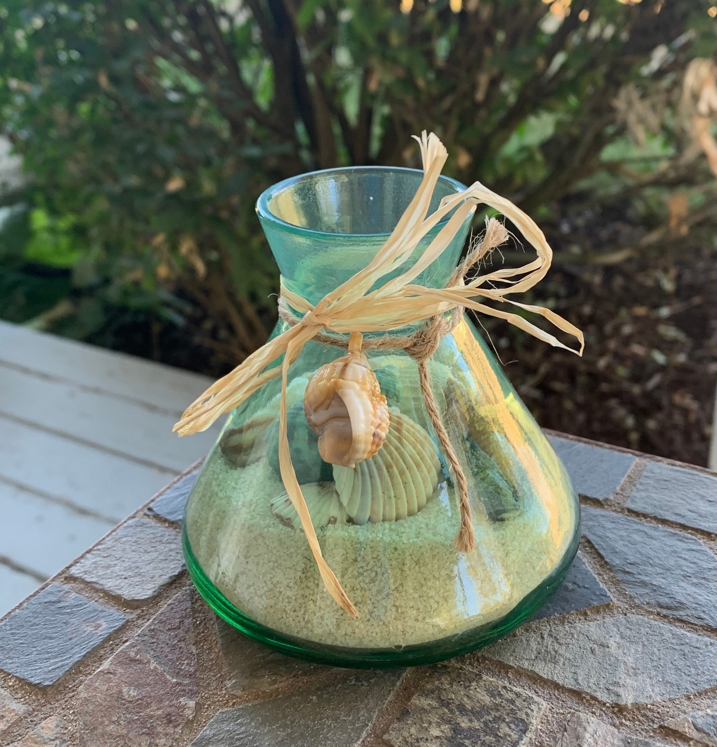Glass Jar With Seashells Ribbon