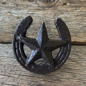Cast Iron Horseshoe Star Ranch style Knob . Country Western Cowboy Cowgirl Craft Supply Furniture Dresser Cabinet Door Drawer Knob Pull