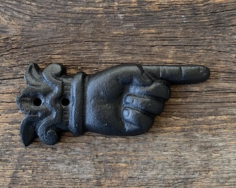 Antique Style Black Cast Iron Pointing Finger Wall Plaque . This Way . Exit . To The Right . Pointing Sign . Novelty Wall Decor Craft Supply