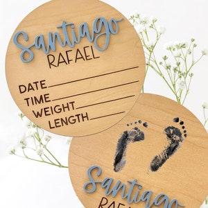 Baby Announcement Sign Wood Sign Newborn Announcement Sign Baby Name and Stats Footprint Keepsake Newborn Footprint Sign for Hospital