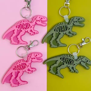 Porte-clés dinosaure, sac à dos, étiquette nominative en acrylique, porte-clés nominatif en acrylique personnalisé, étiquette pour sac à langer, étiquette pour boîte à lunch, étiquette pour enfants